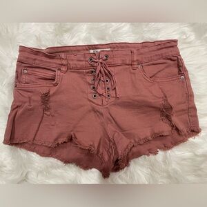 Women’s Billabong Light Hearted Lace Up Cut Off Distressed Shorts. Size 27.